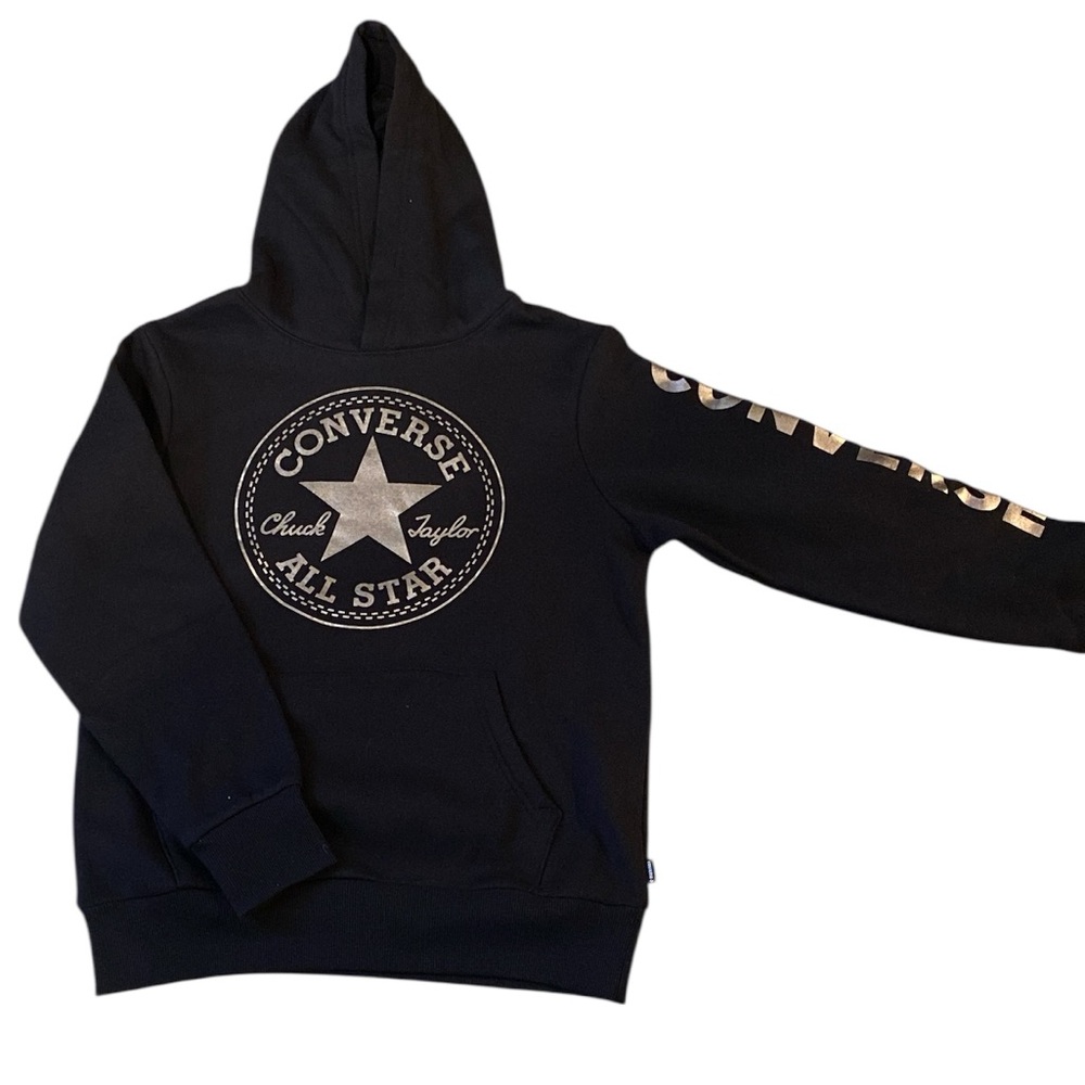 Converse All Star Kids Black and Silver Logo Hoodie
